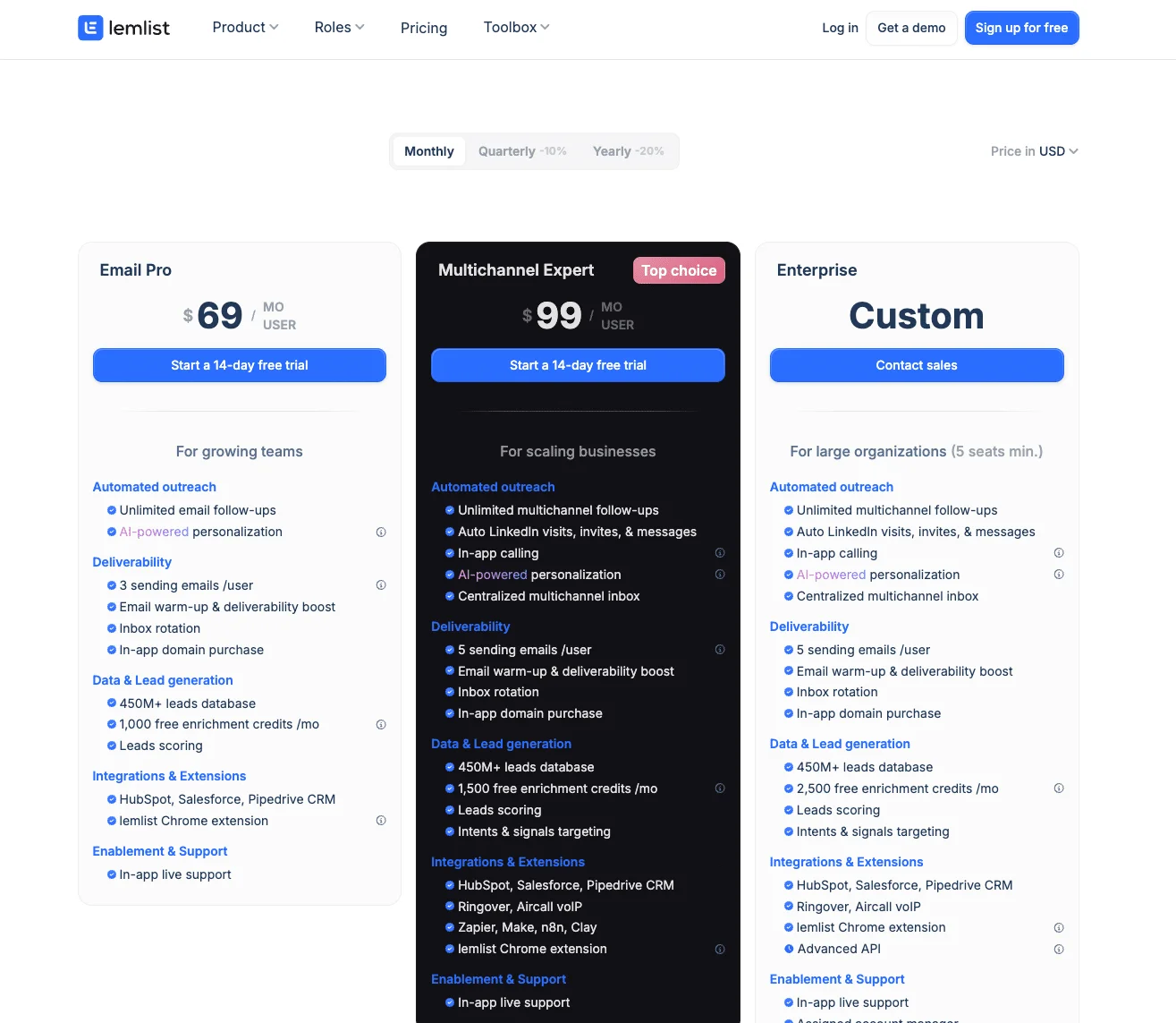 Lemlist pricing