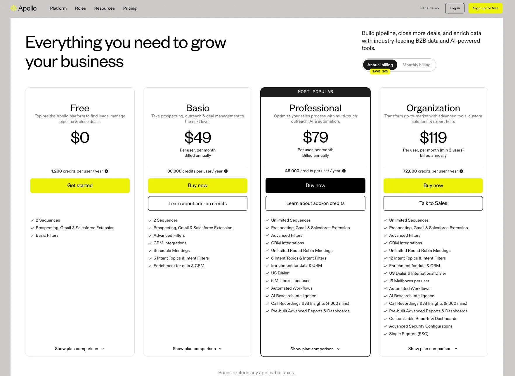 apollo pricing