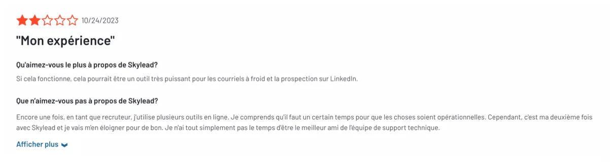 Avis négatif Skylead