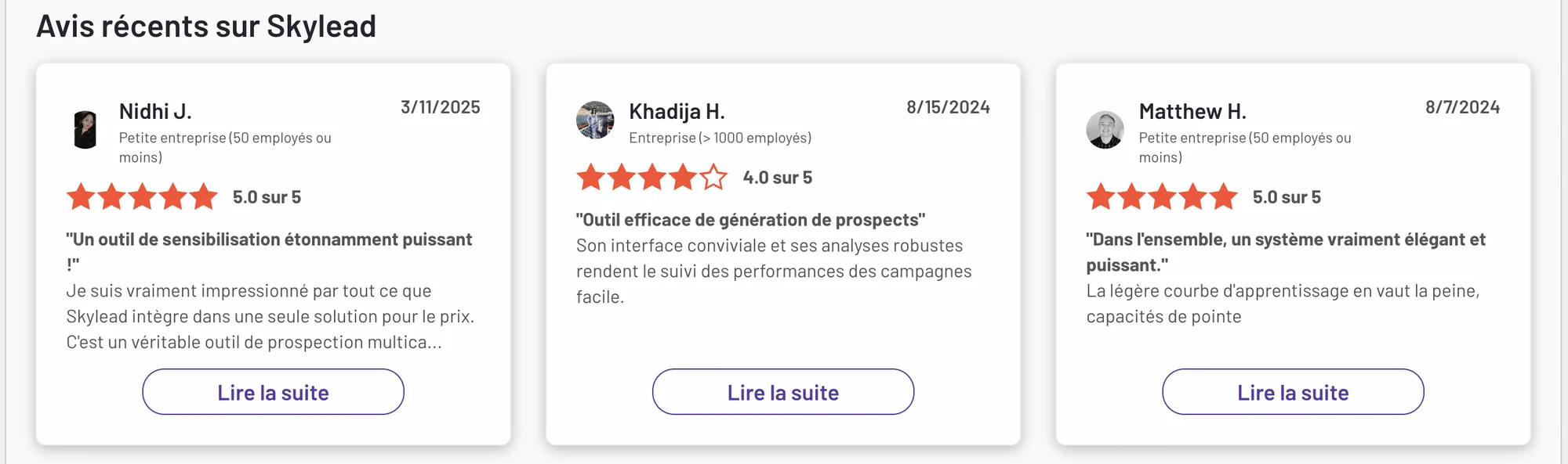 Avis positifs Skylead