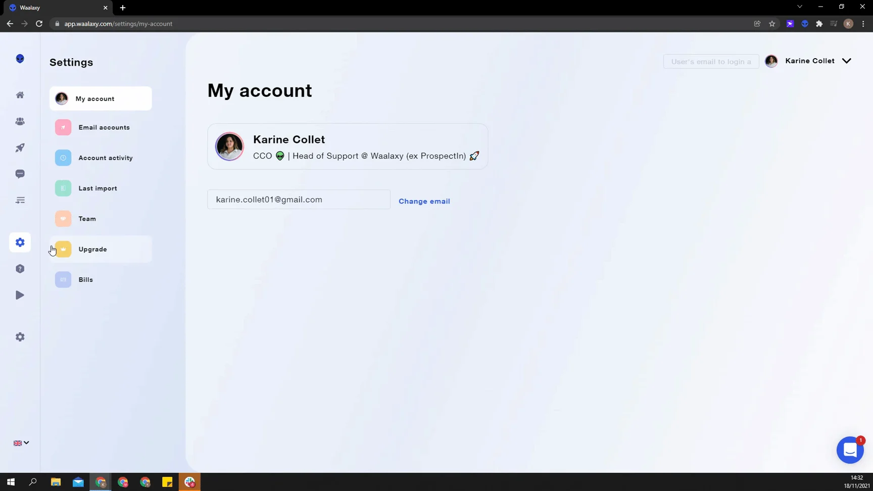 Paramètres compte Waalaxy profil utilisateur