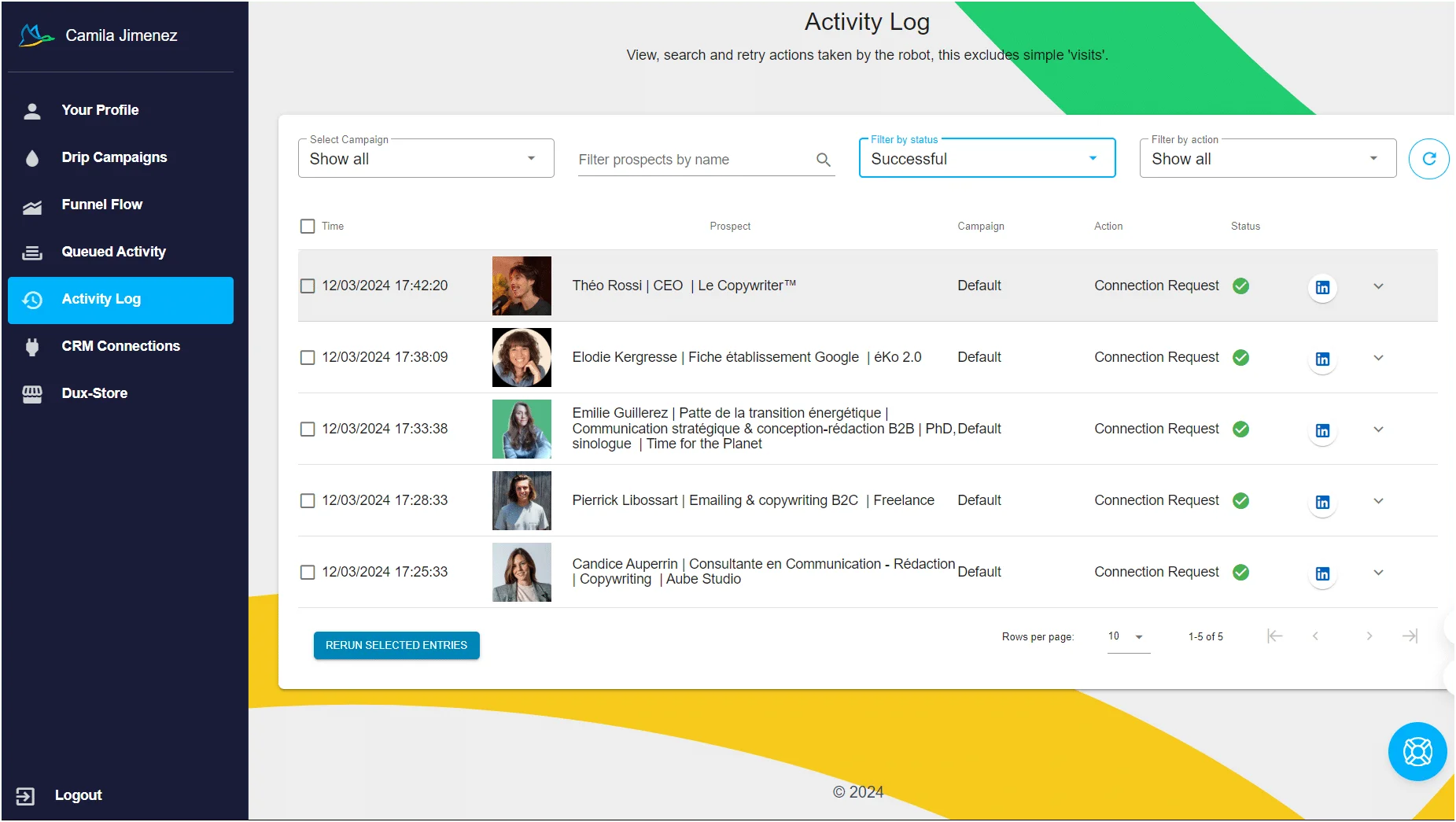 Activity log Waalaxy connection requests