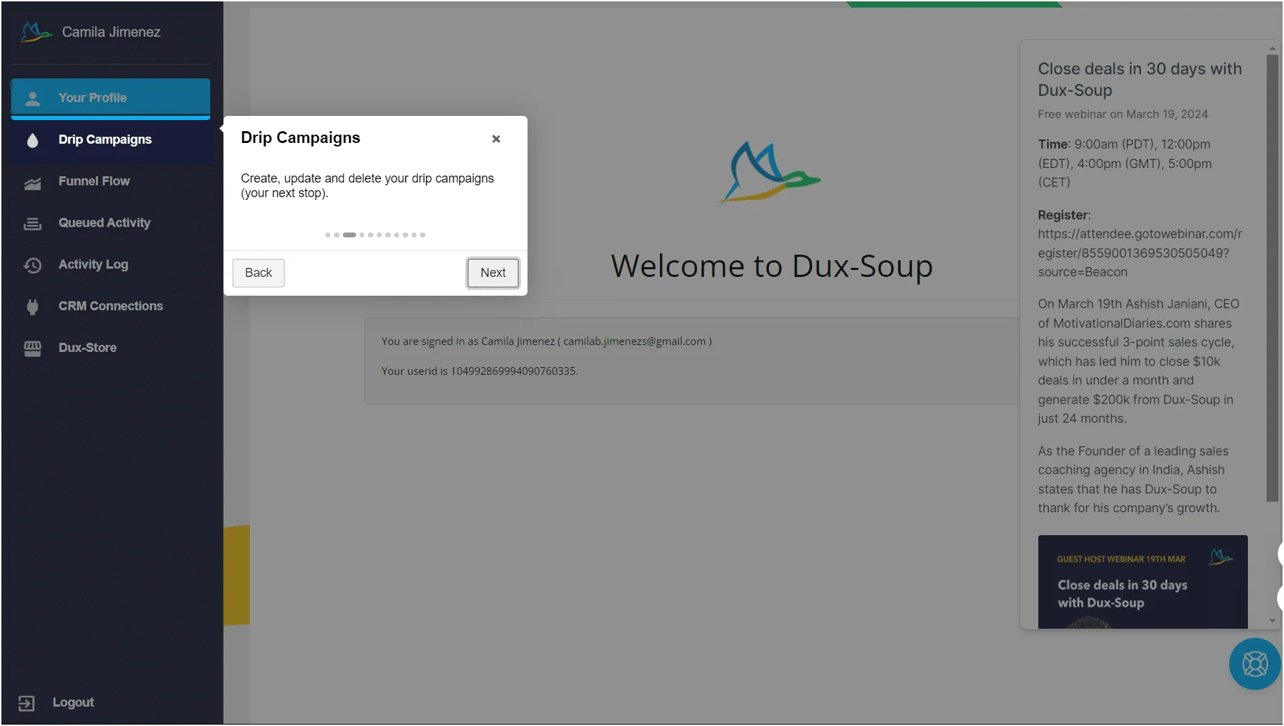 Dux Soup drip campaigns interface Waalaxy