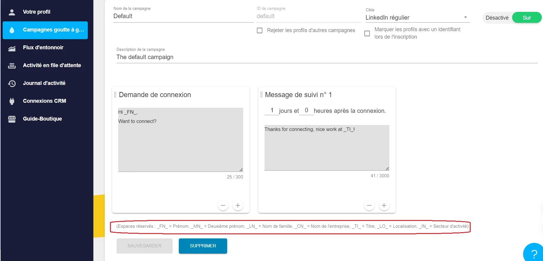 Campagne LinkedIn Waalaxy messages automatisés