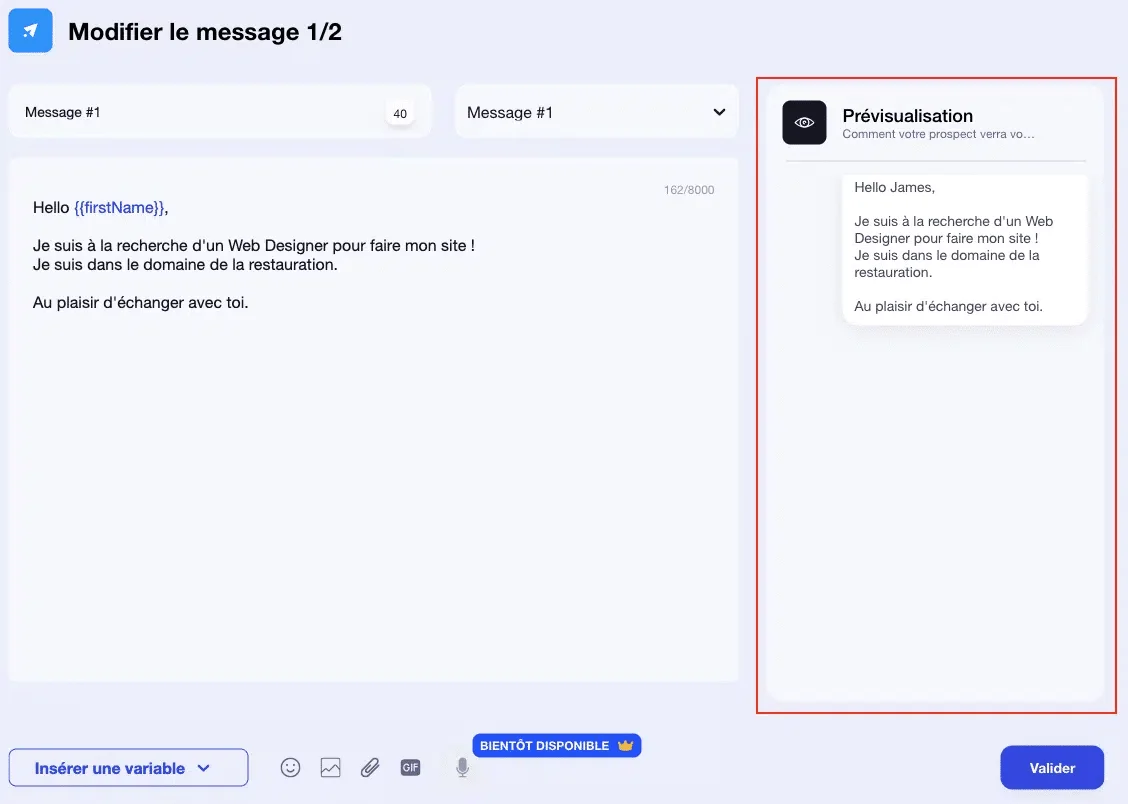 Personnalisation message prospection Waalaxy