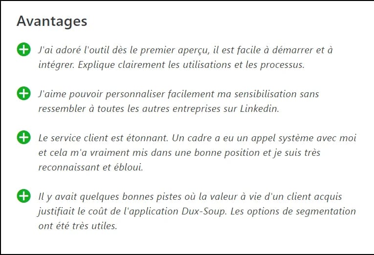 Avantages Dux Soup prospection LinkedIn
