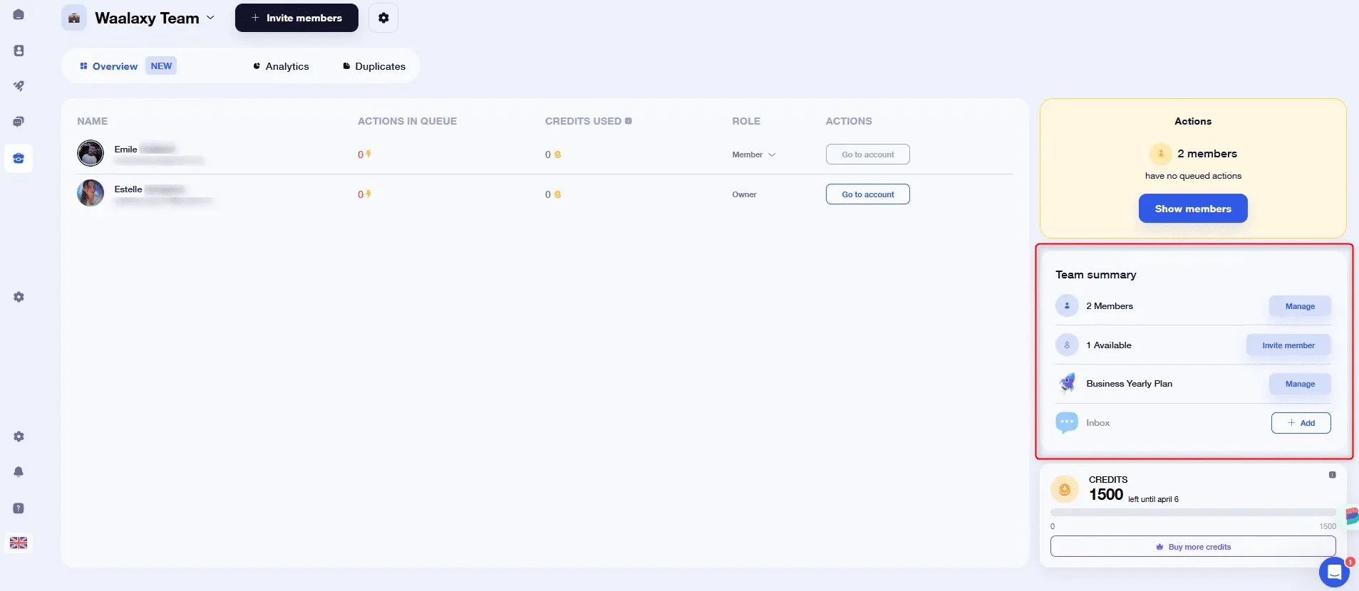Waalaxy team plan: centralized account management and single billing