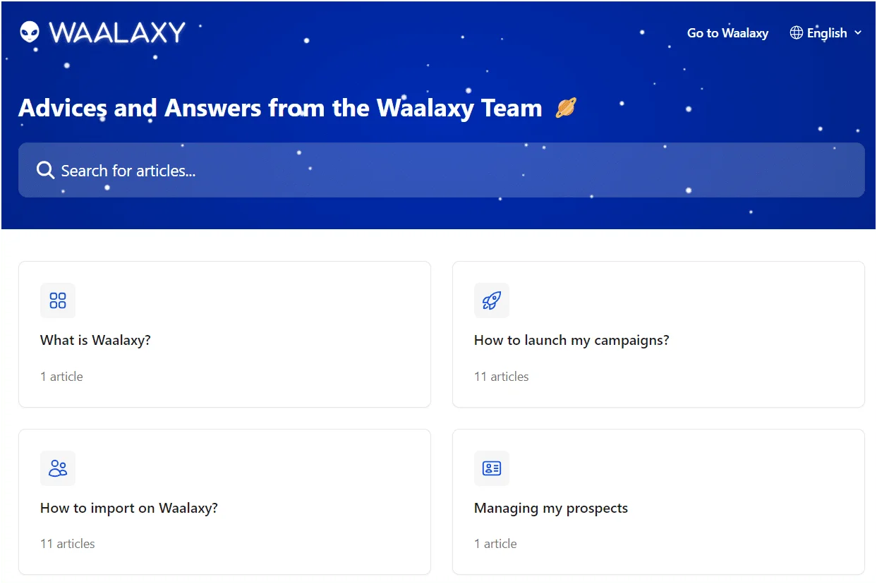 Centre d'aide et base de connaissances Waalaxy