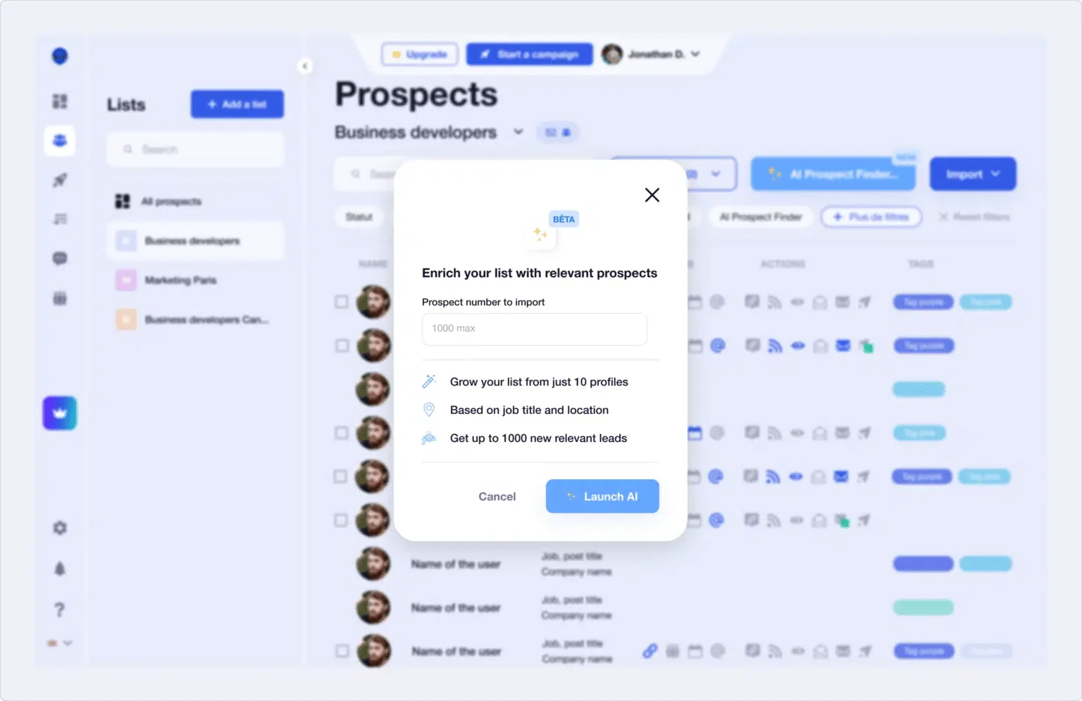 Enrichir liste prospects avec IA Waalaxy