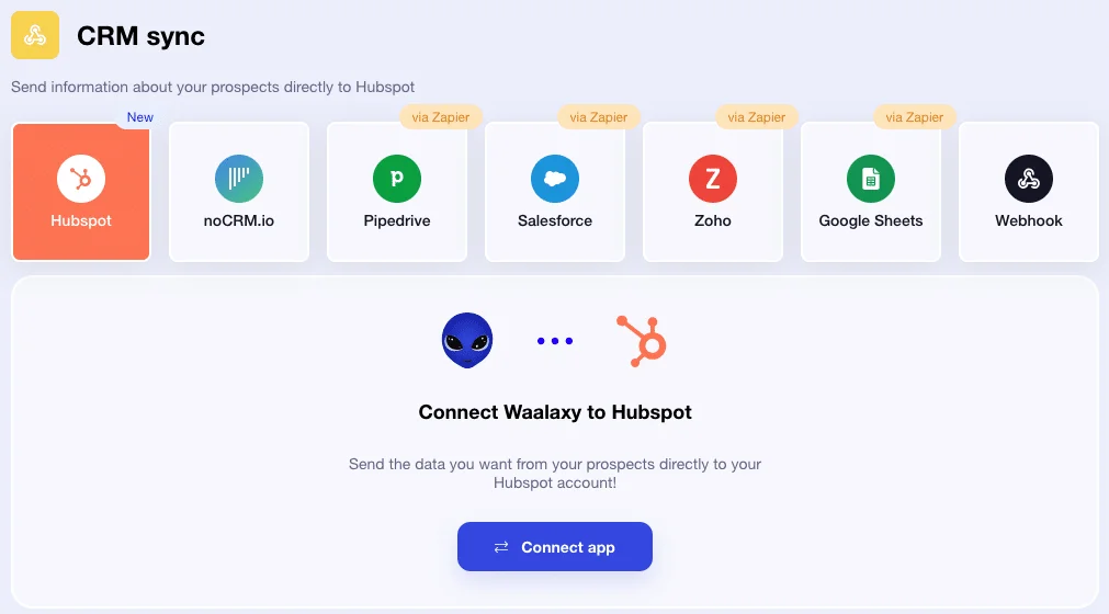CRM sync Waalaxy HubSpot integration
