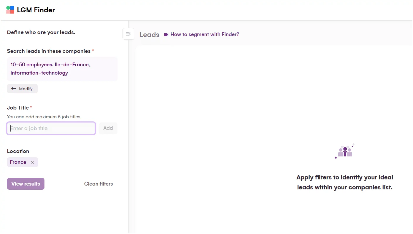 Segmentation des leads avec filtres LGM Finder