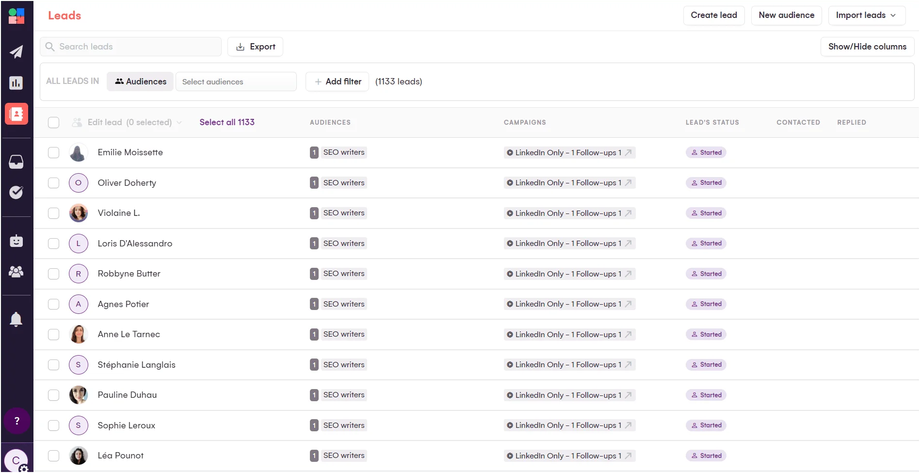 Waalaxy interface gestion leads SEO writers