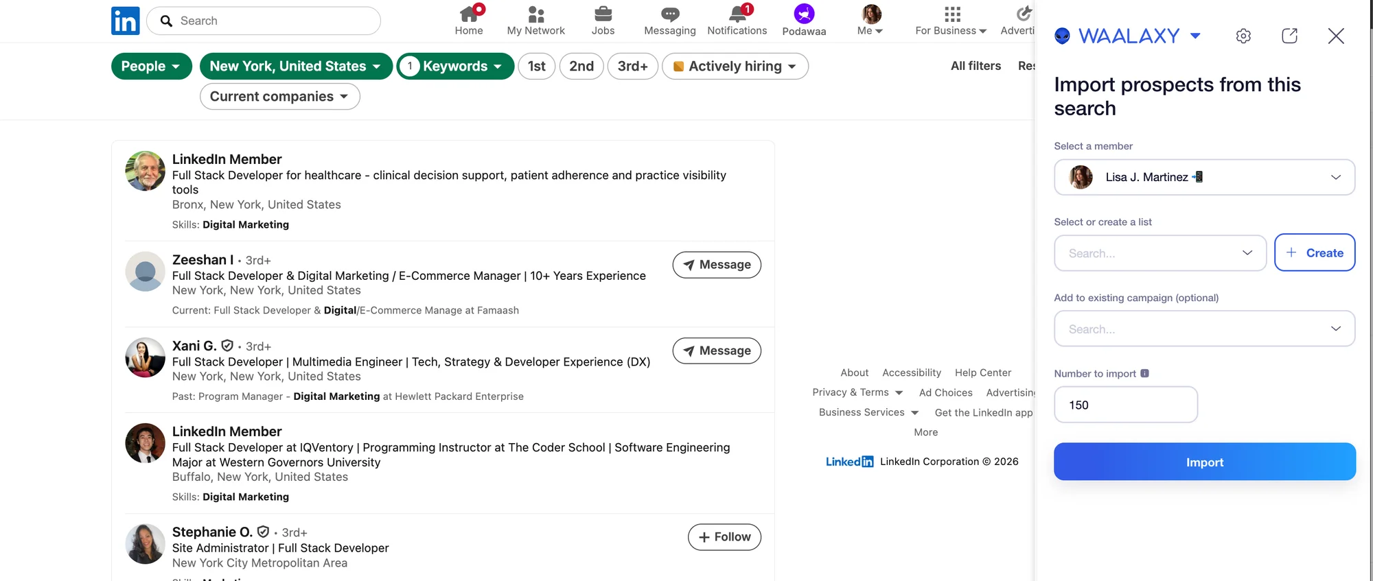 Free LinkedIn tool: import prospects on Waalaxy