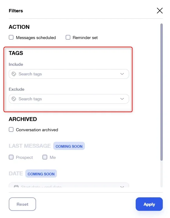 Filtre tags Waalaxy interface prospection