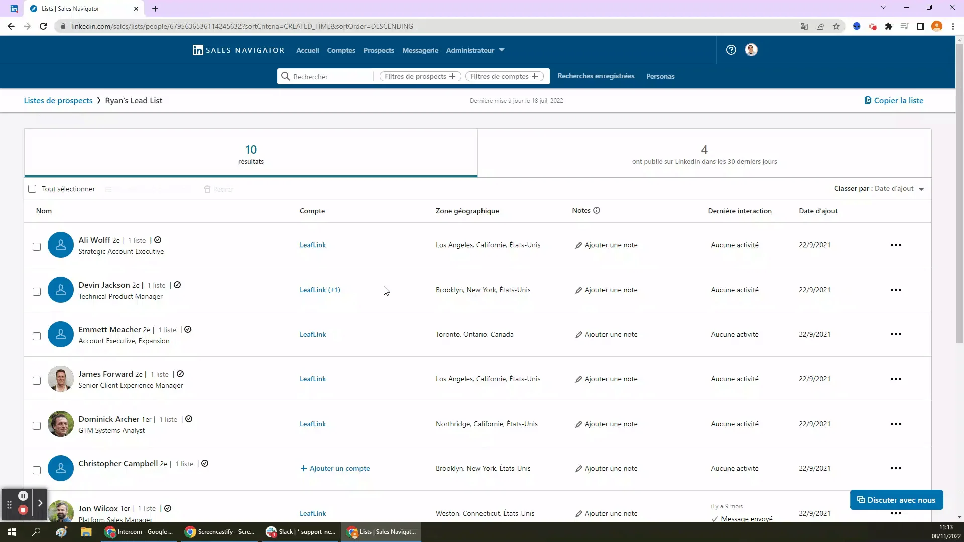 Liste prospects Sales Navigator LinkedIn