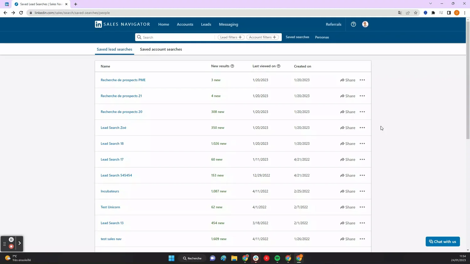 Recherches prospects sauvegardées LinkedIn Sales Navigator