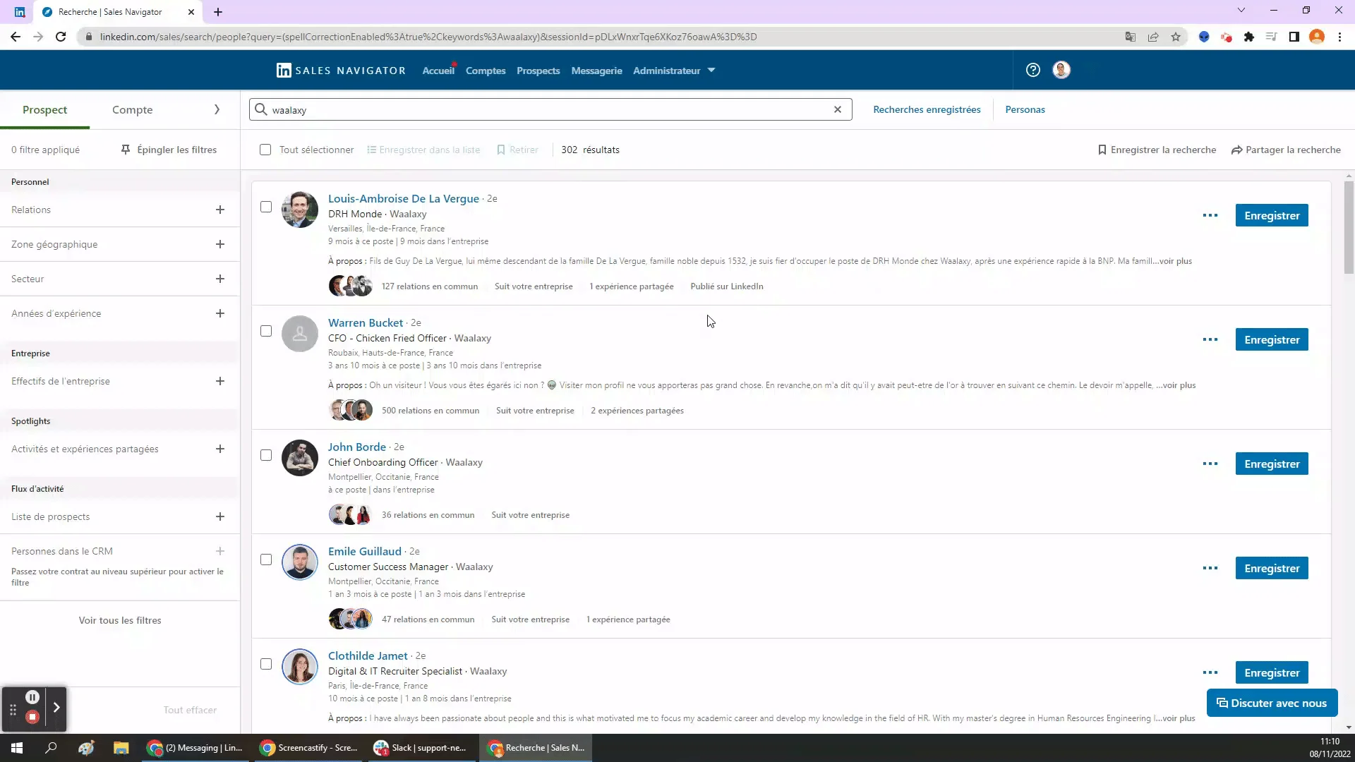 Recherche prospects Waalaxy Sales Navigator