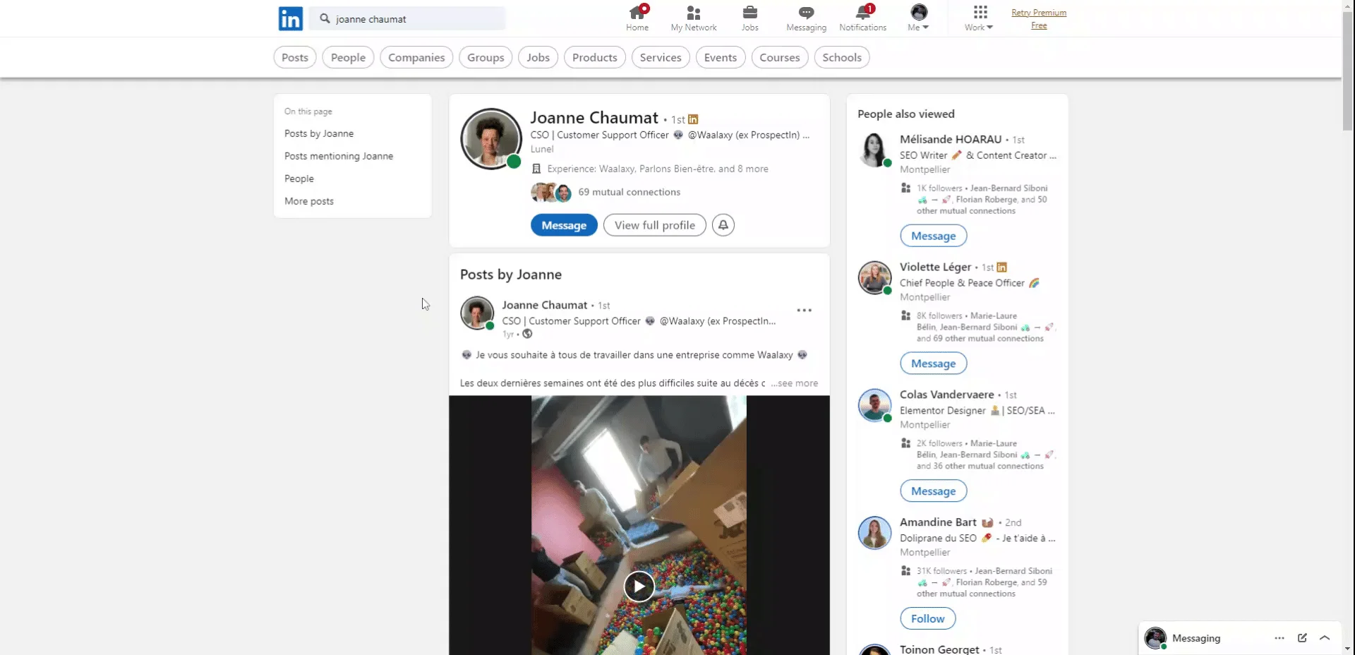 Profil LinkedIn Joanne Chaumat Waalaxy