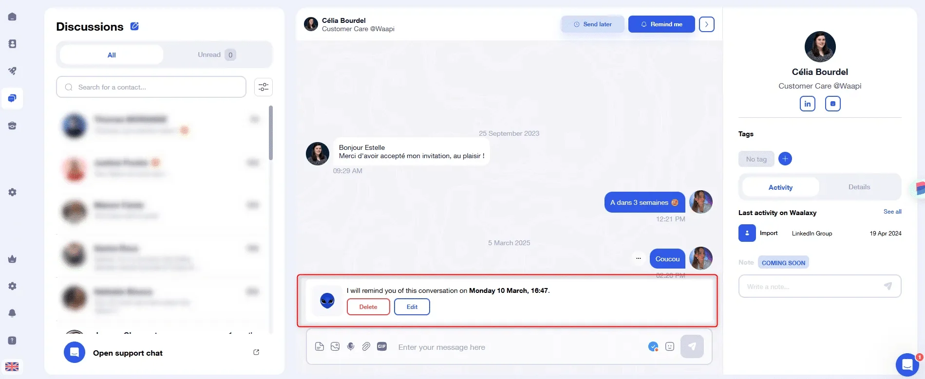 Interface discussion Waaxy customer care