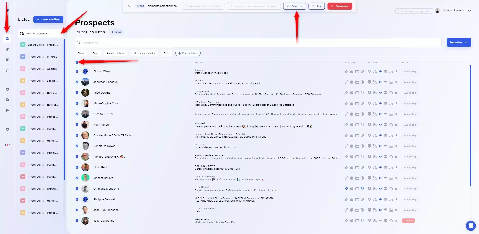 Interface prospection prospects Waalaxy