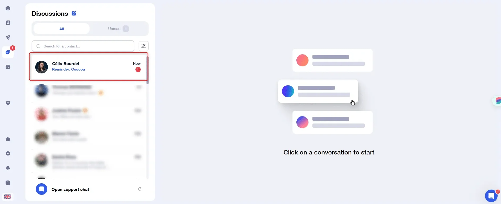 Interface discussions Waalaxy prospection LinkedIn