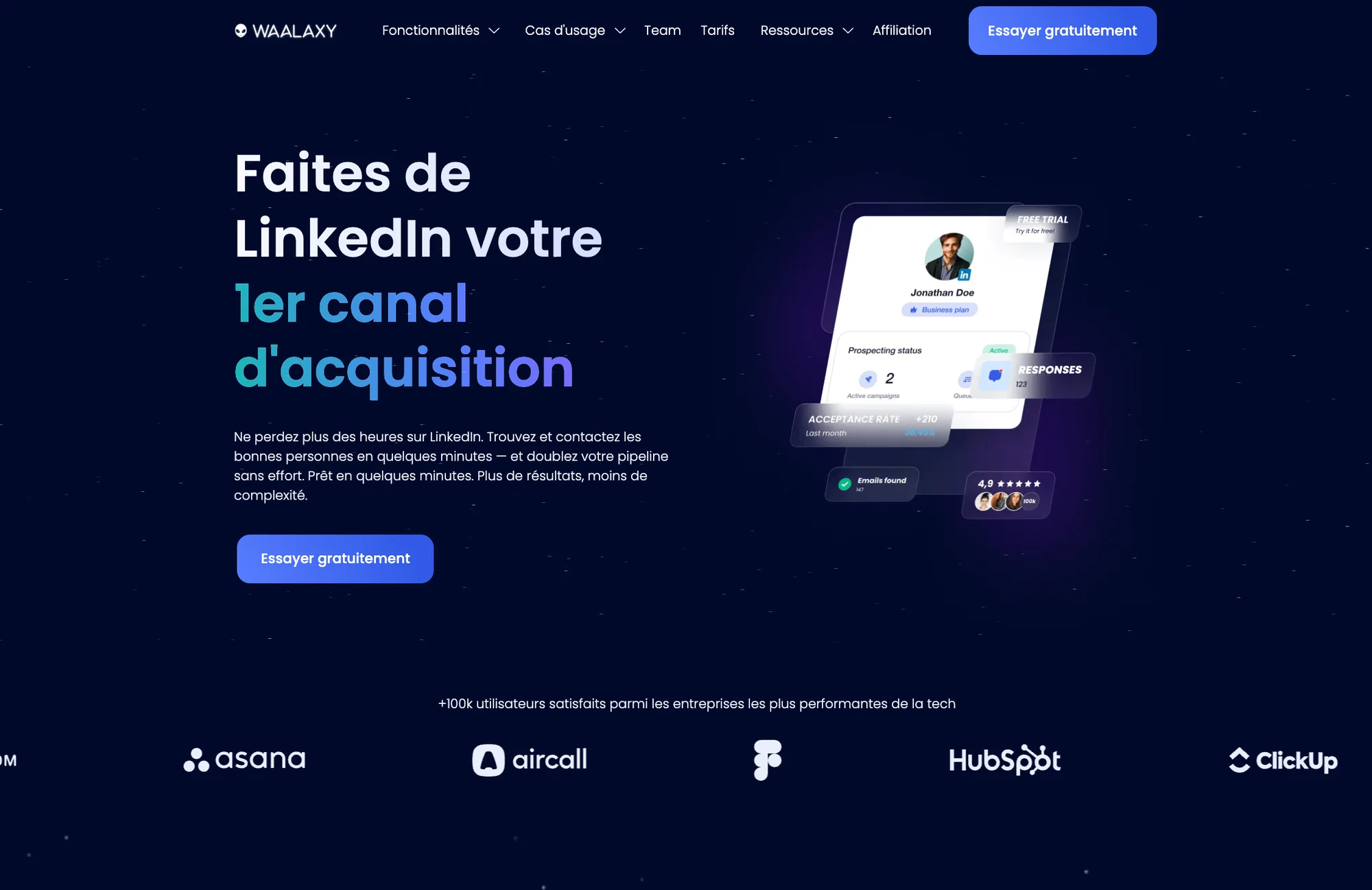 Outil gratuit LinkedIn : Waalaxy