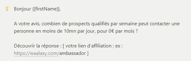 Message Bonjour firstname Waalaxy prospection