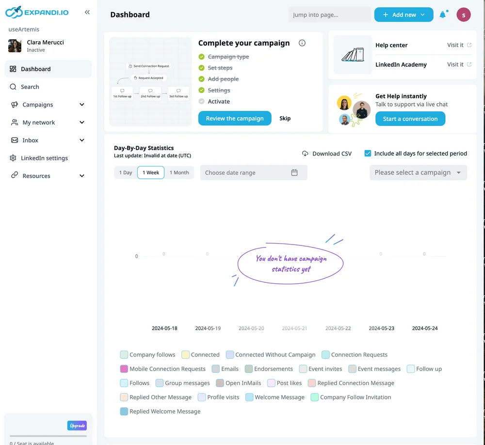 Expandi dashboard
