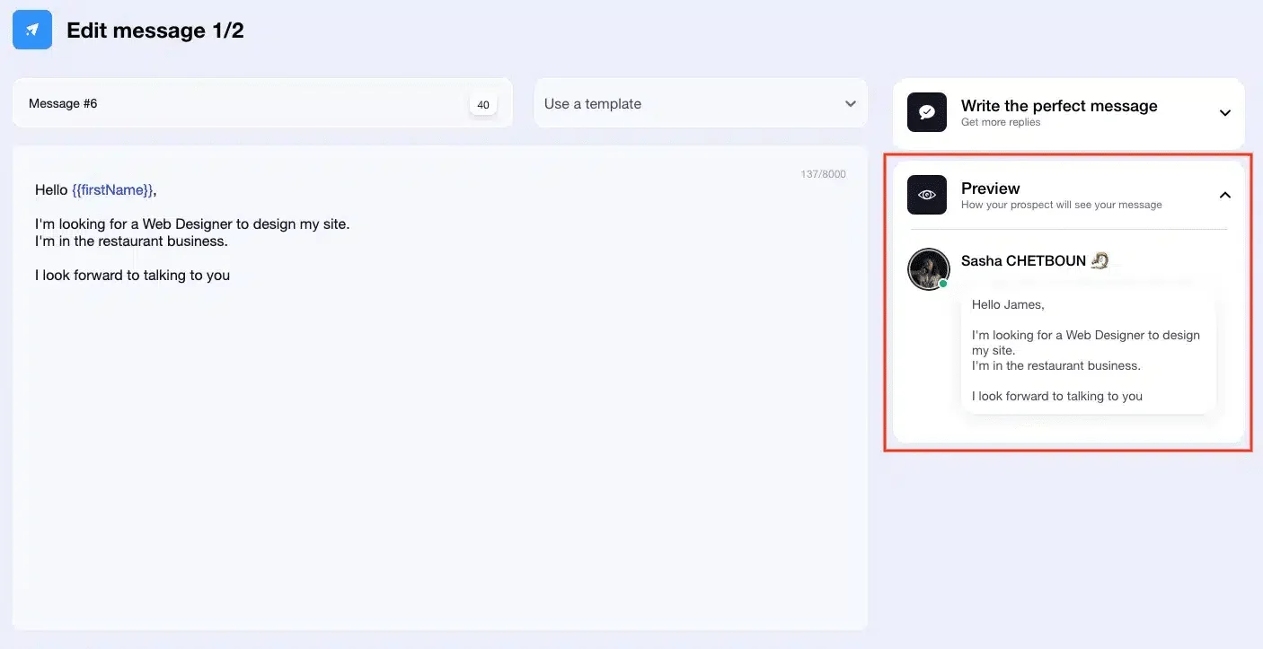 Preview messages Waalaxy