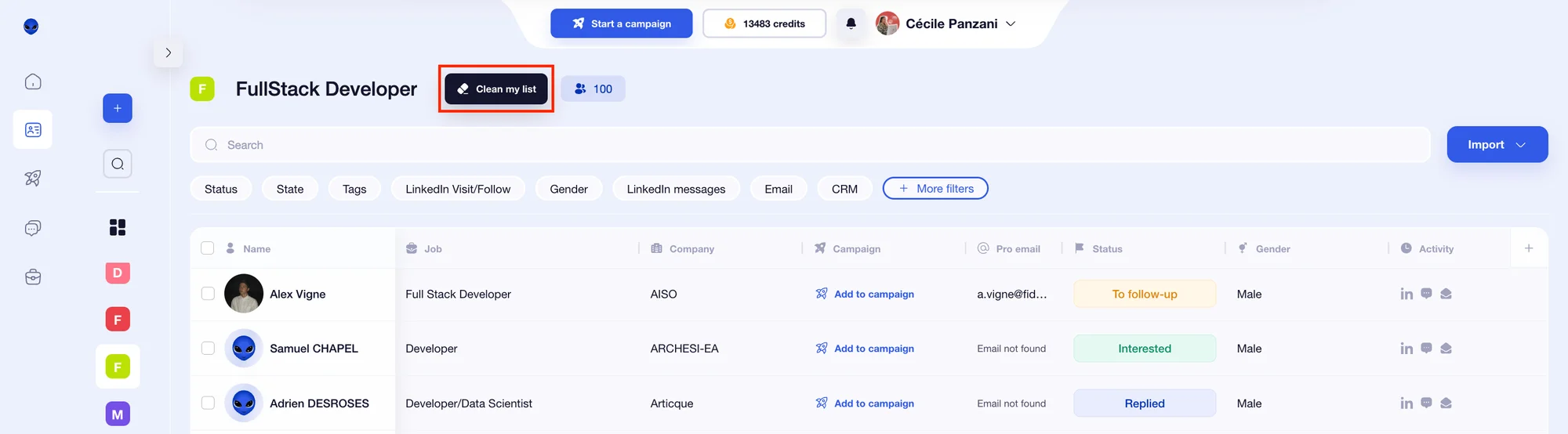 Clean up my list with Waalaxy