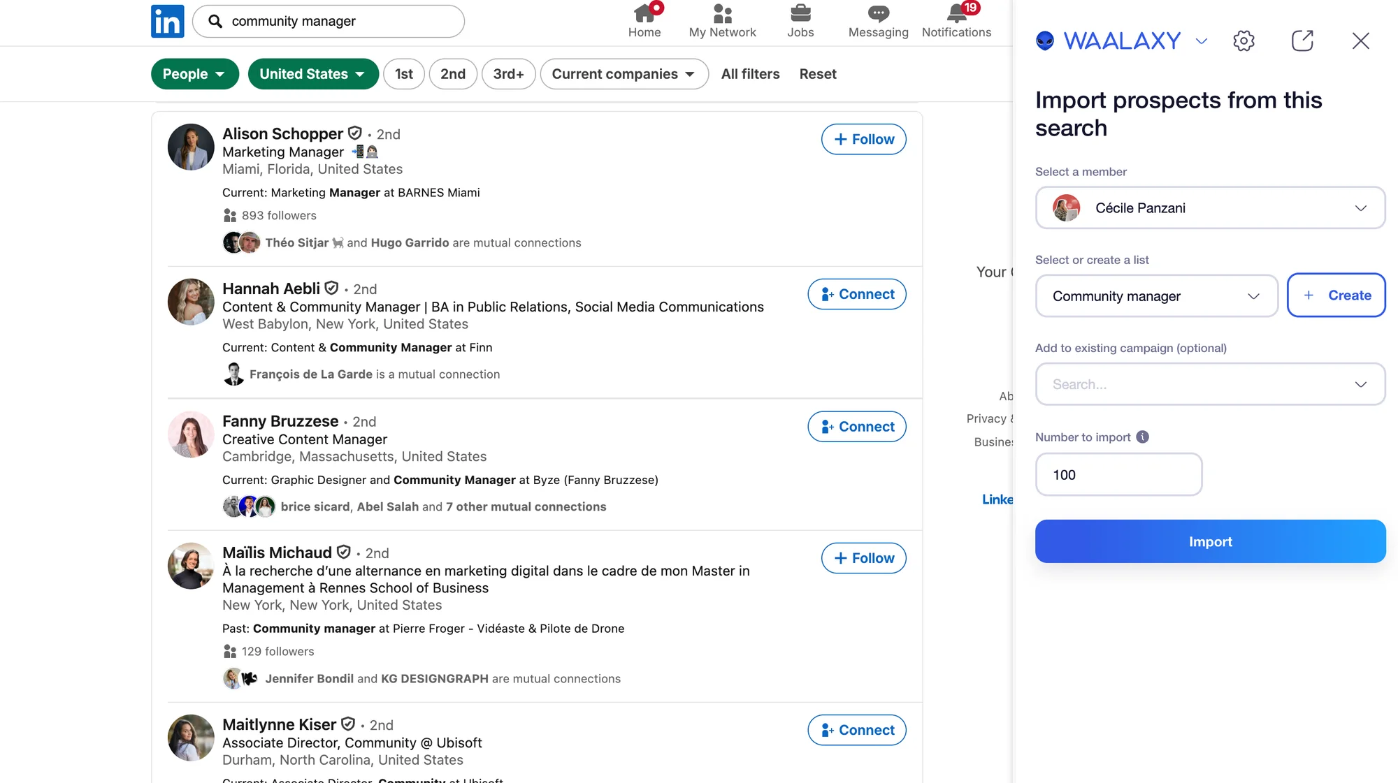 Import leads from LinkedIn to Waalaxy