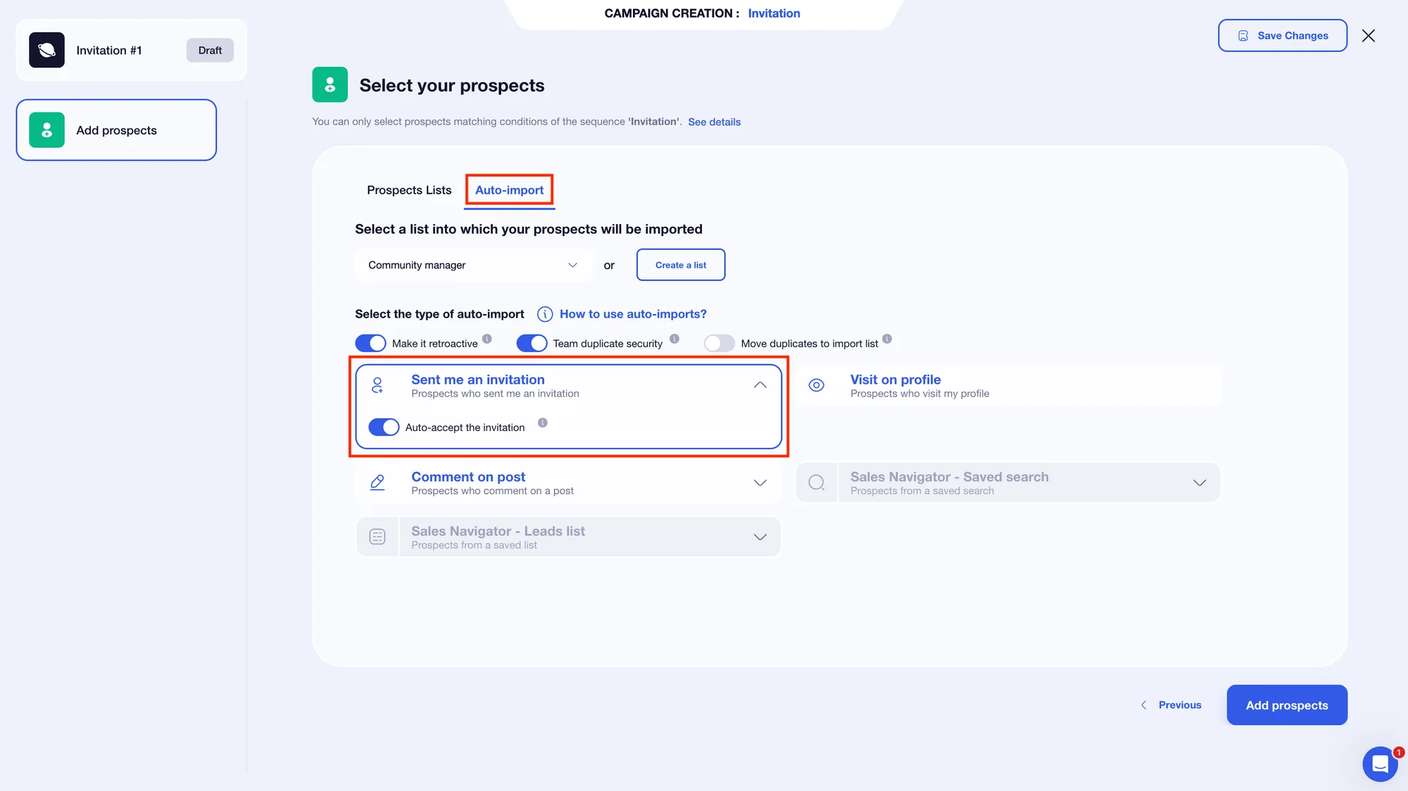 Auto-import prospect database on Waalaxy