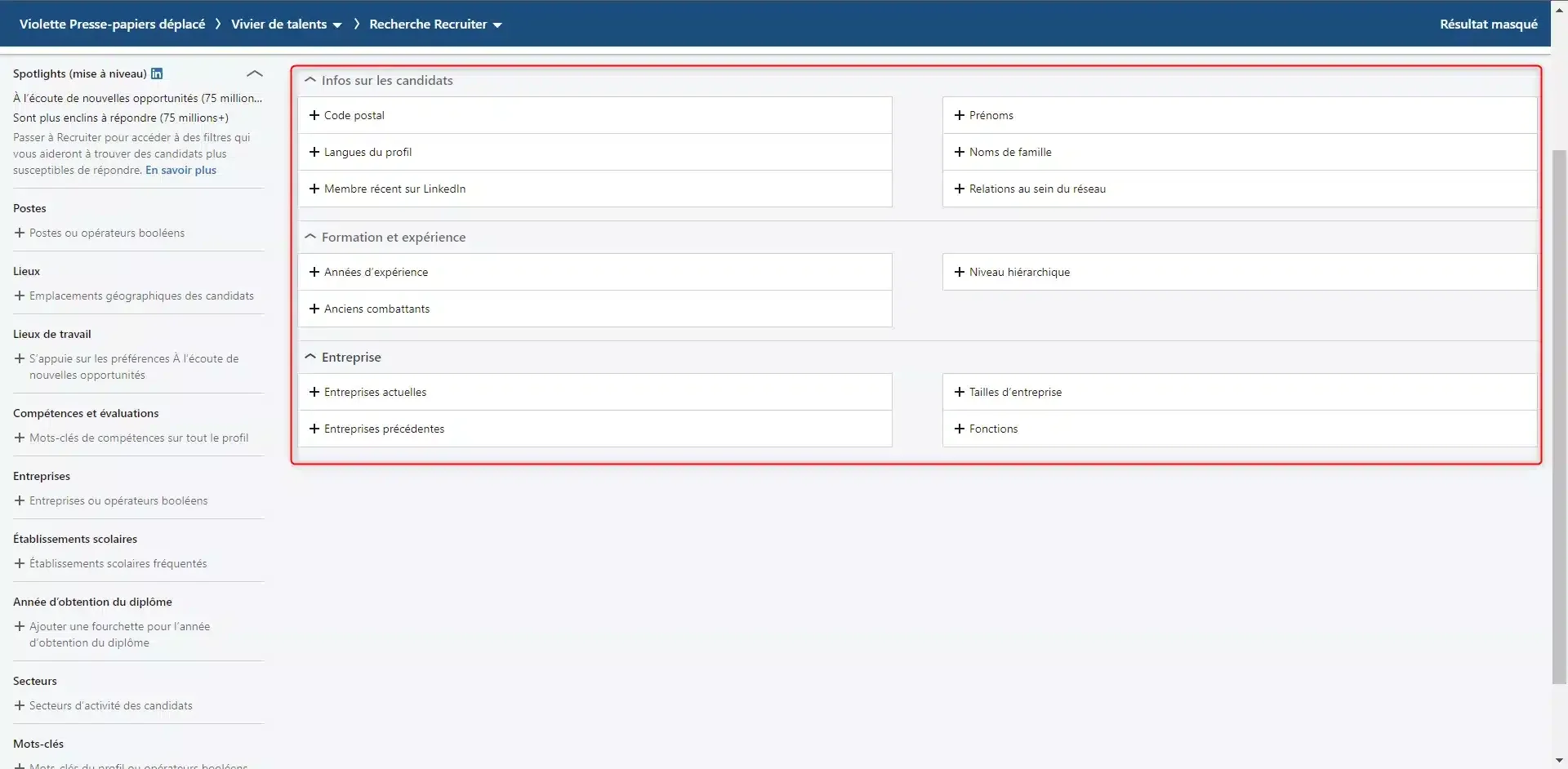 LinkedIn advanced filters