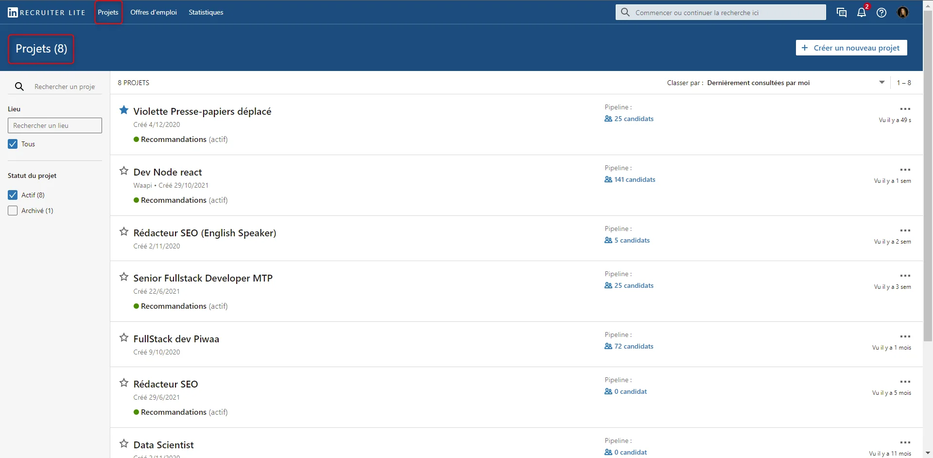 Recruiter Lite gestion projets recrutement