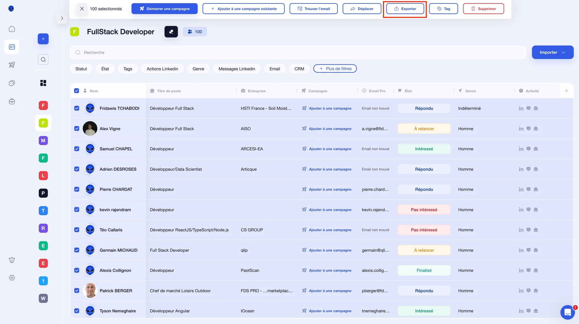 Exporter sa liste de prospect avec Waalaxy