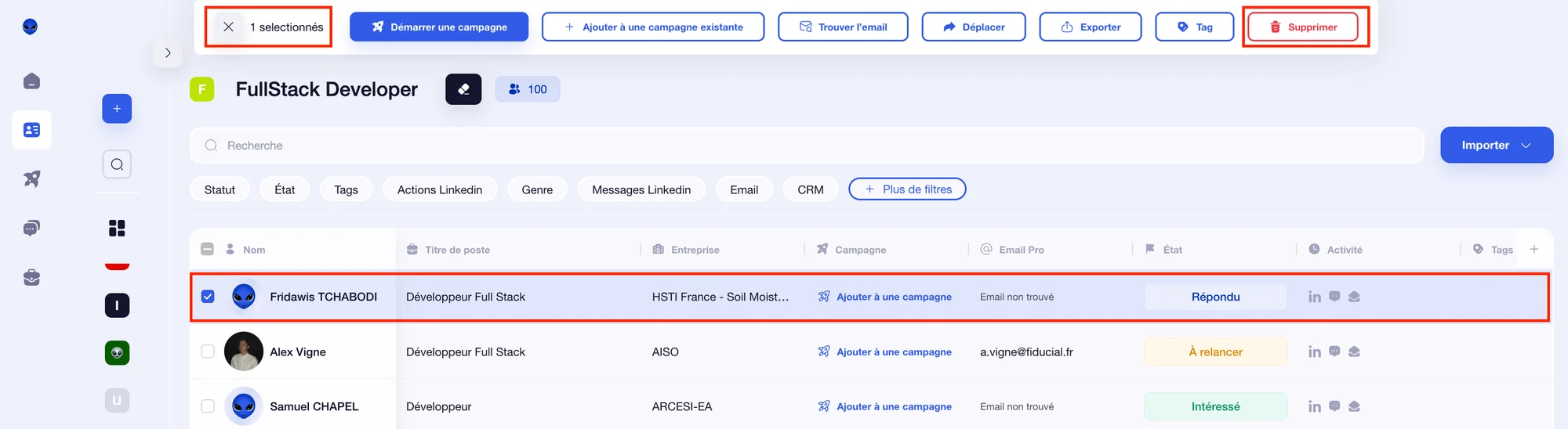 supprimer un prospect d’une liste avec Waalaxy