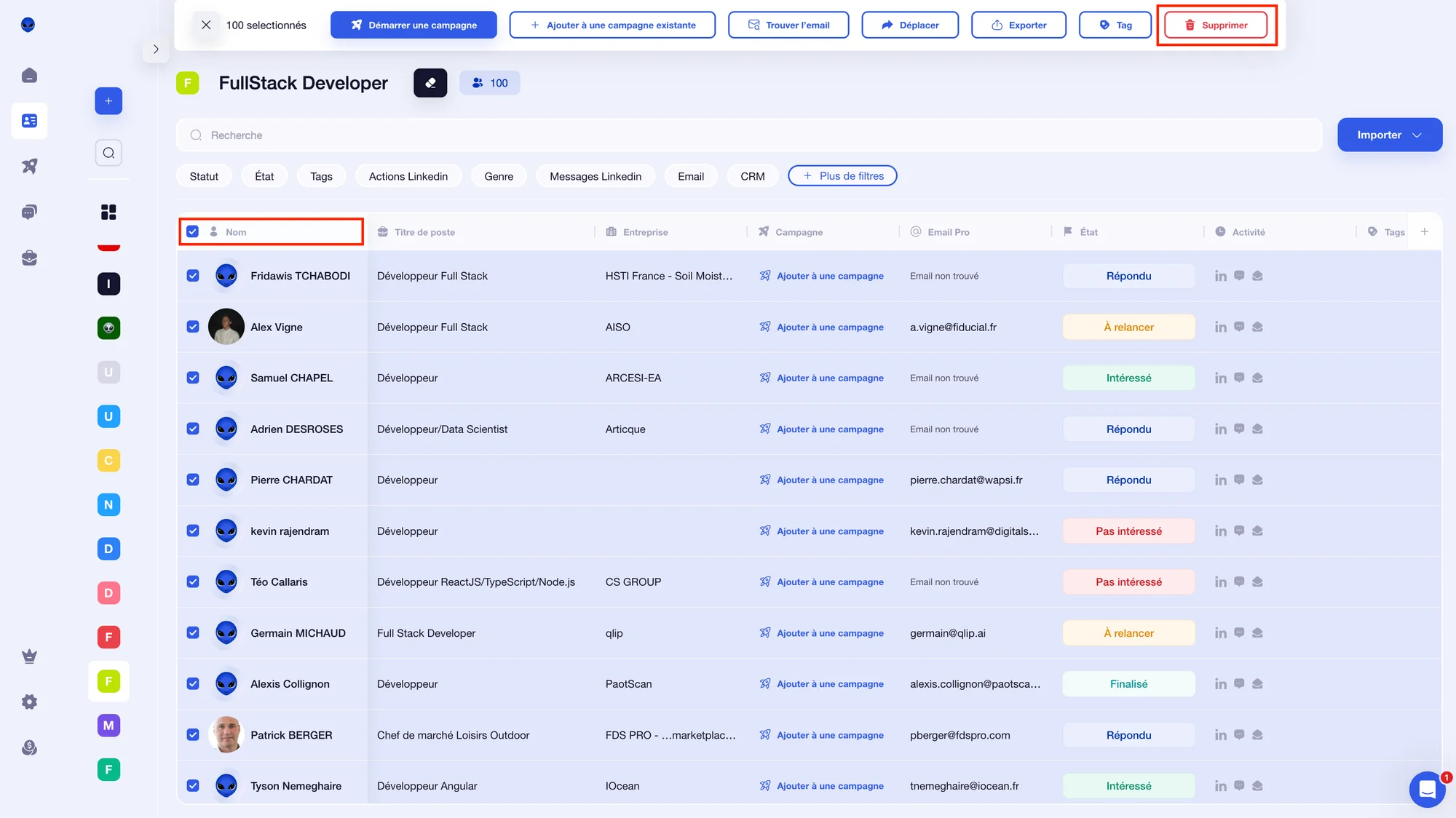supprimer une liste de prospects avec Waalaxy