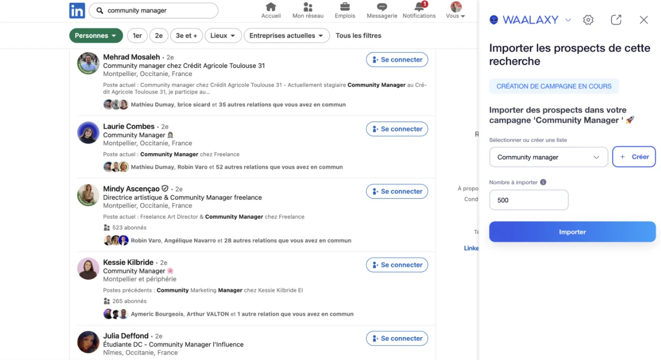 importe prospect depuis LinkedIn sur Waalaxy