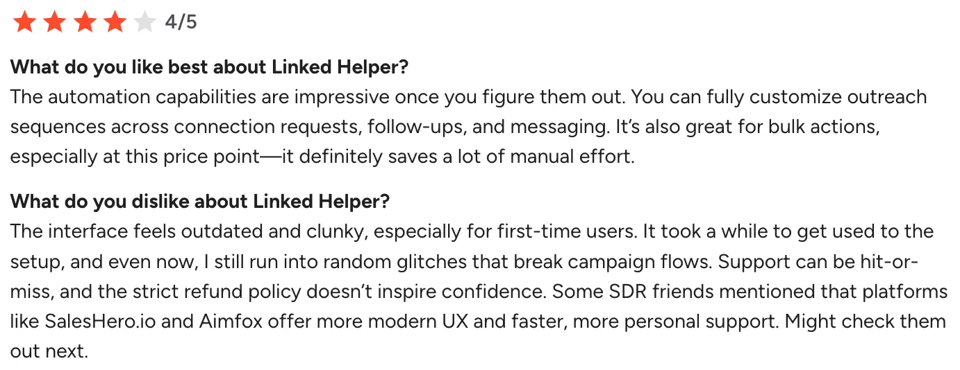 LinkedHelper customer reviews