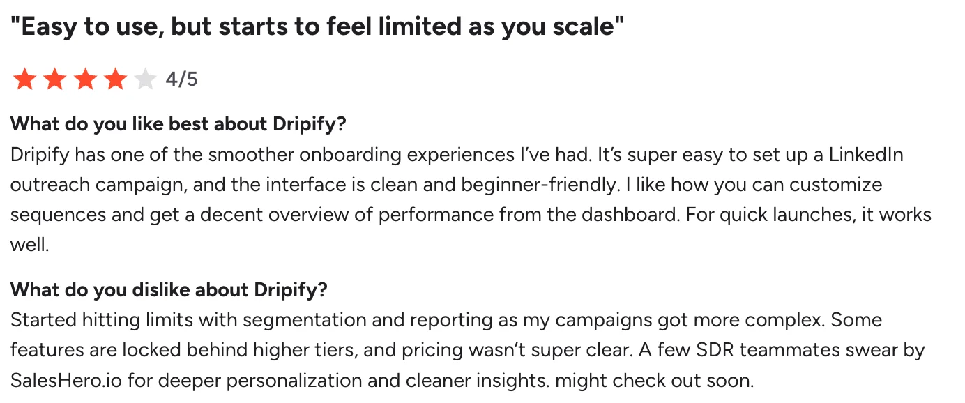 Dripify customer reviews