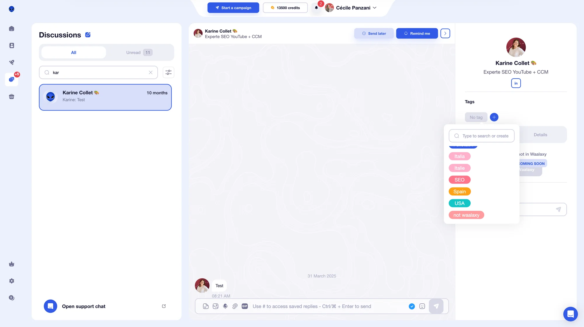 Waalaxy inbox message