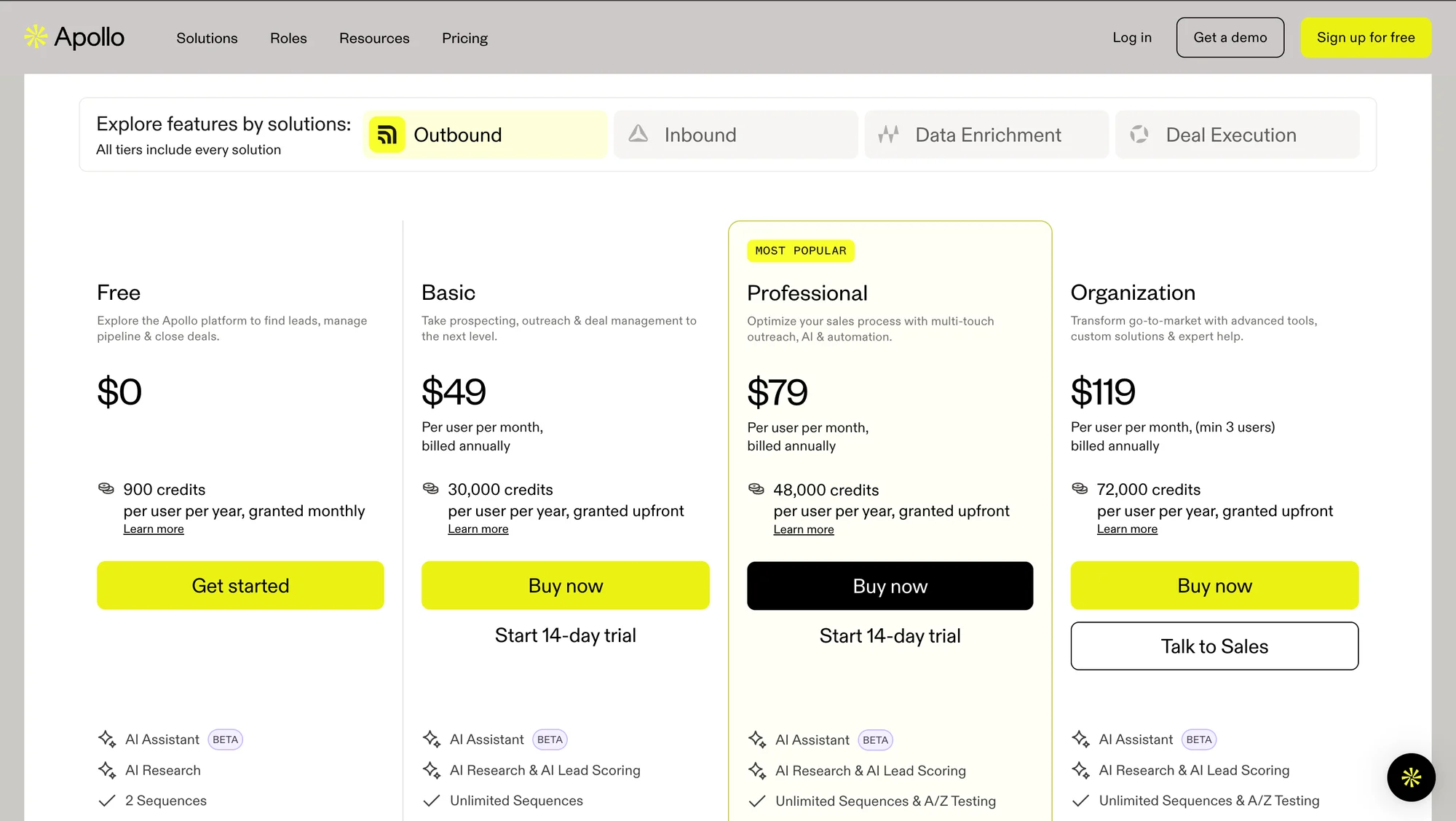 apollo.io pricing