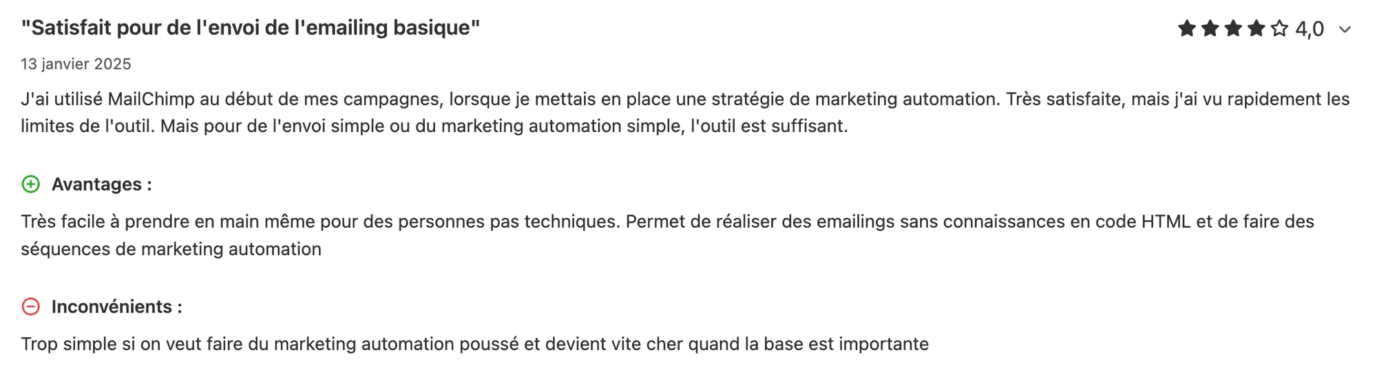 Mailchimp avis client