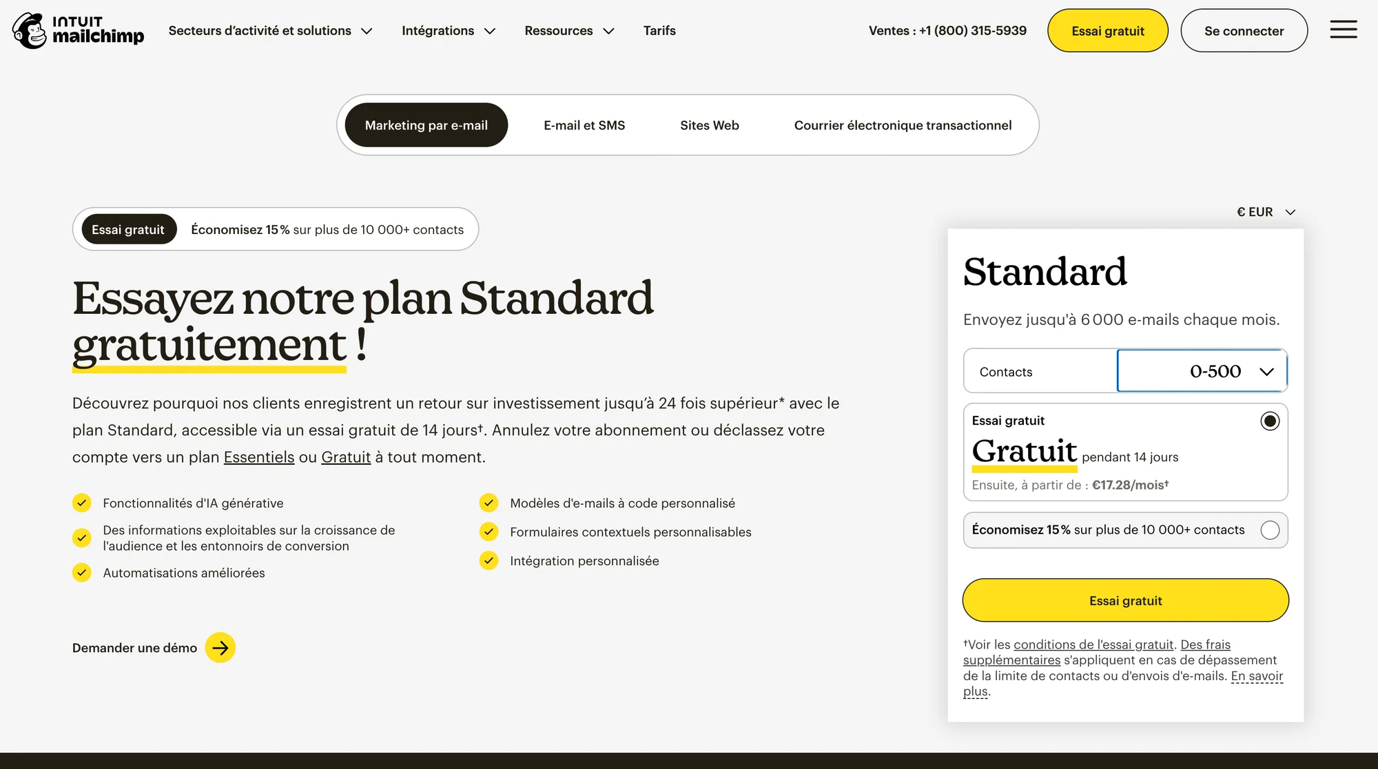 Mailchimp prix