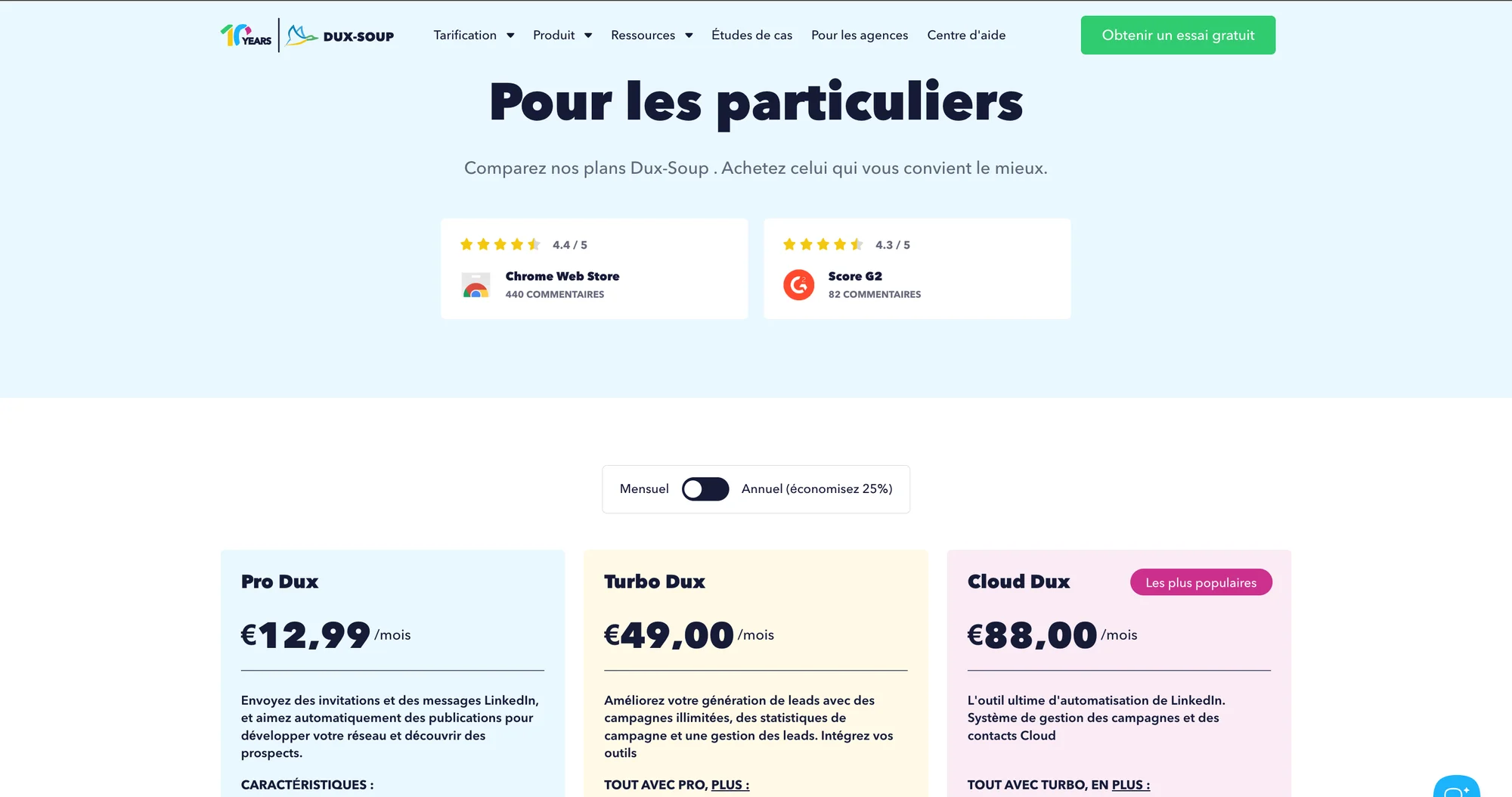 Dux soup prix pour les particuliers