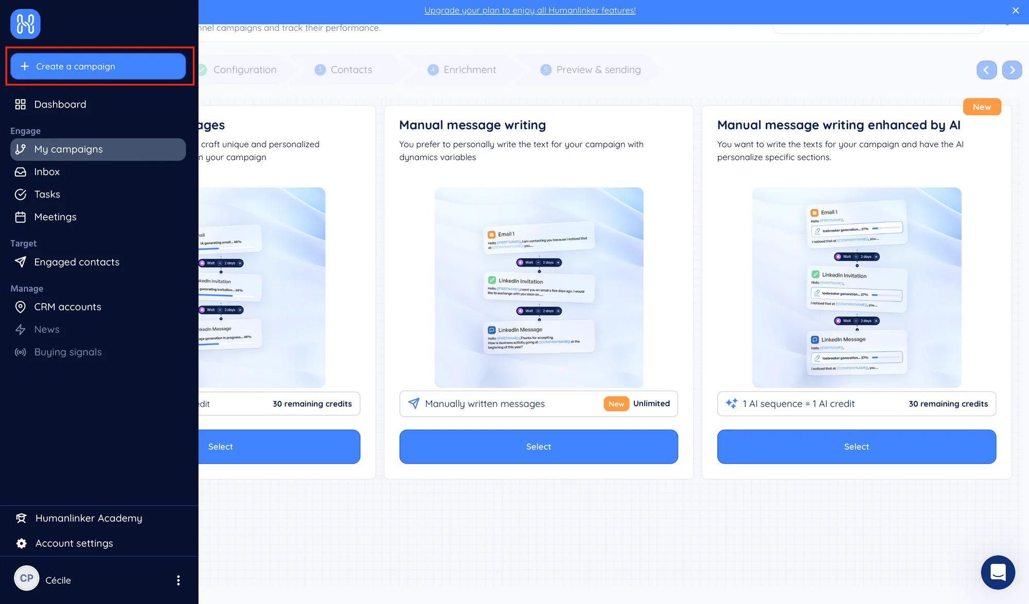 Create your campaign with HumanLinker