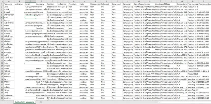 File csv di scraping di LinkedIn