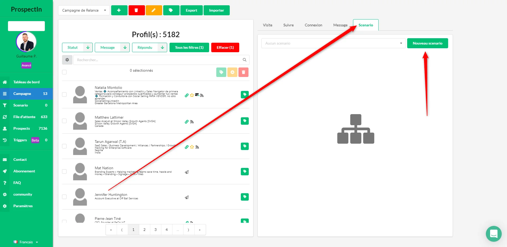Création scénario Waalaxy prospection
