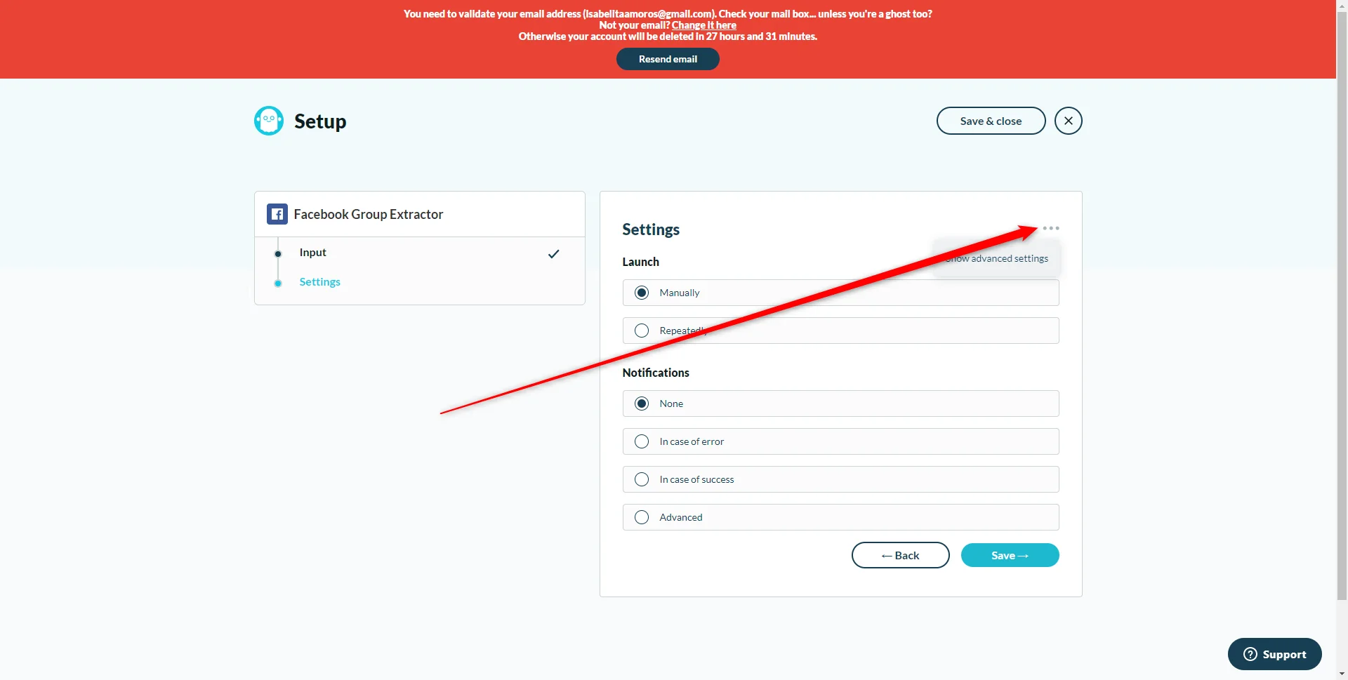 Show advanced settings