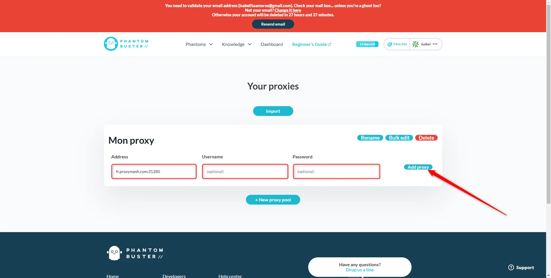 Phantom Buster gestion proxies interface